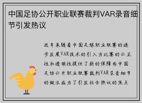 中国足协公开职业联赛裁判VAR录音细节引发热议 中国足协公开职业联赛裁判VAR录音细节引发热议